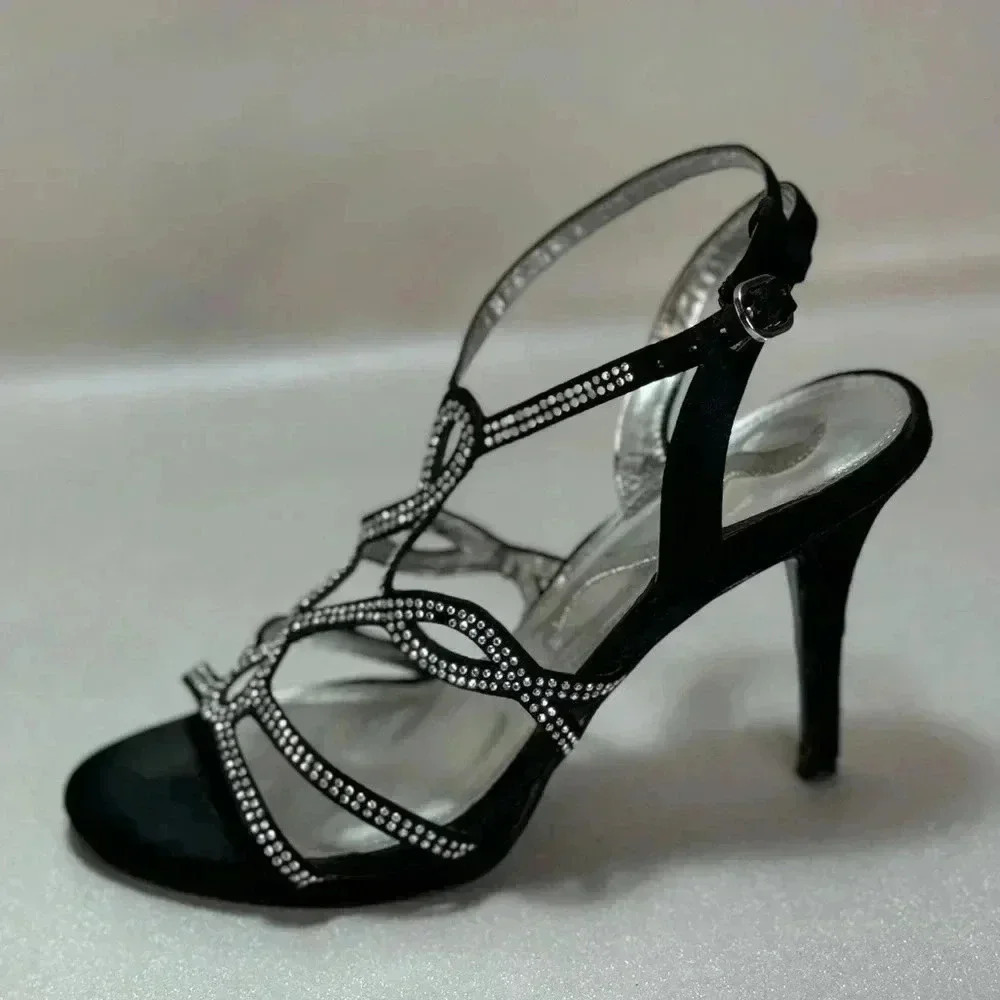 Black Strappy Heels, Size 7.5, Sexy, Formal , Date Night, Party Well Worn